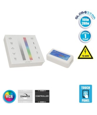 Ασύρματος LED RGB Controller με Χειριστήριο Τοίχου Αφής 2.4G RF 12v (144w) - 24v (288w) DC για Ένα Group GloboStar 04051